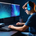 NFT 아트 만들기 위한 필수 도구 - **Prompt:** A young, diverse artist, in their late teens or early twenties, seated comfortably at a ...