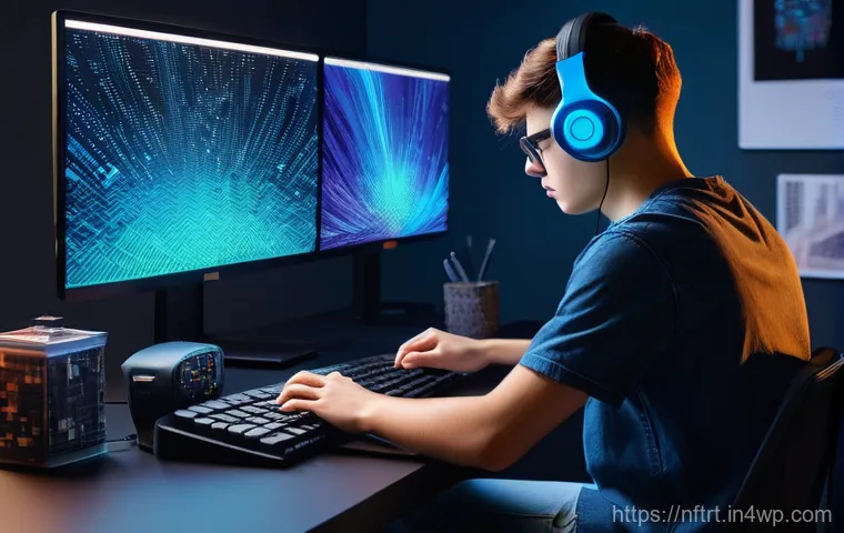 NFT 아트 만들기 위한 필수 도구 - **Prompt:** A young, diverse artist, in their late teens or early twenties, seated comfortably at a ...