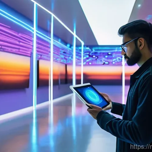 NFT 아트의 장기 투자 전략 - **A New Era of Digital Art Ownership:**
    A person, fully clothed in modern casual wear, stands in...