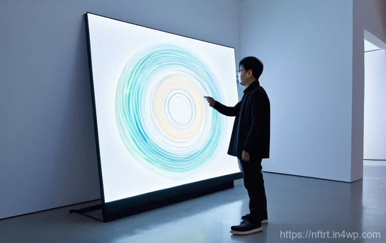 NFT 아트 작품 감정 및 가치 평가 방법 - A renowned artist, resembling a contemporary Korean master like Lee Kun-yong, stands in a sophistica...